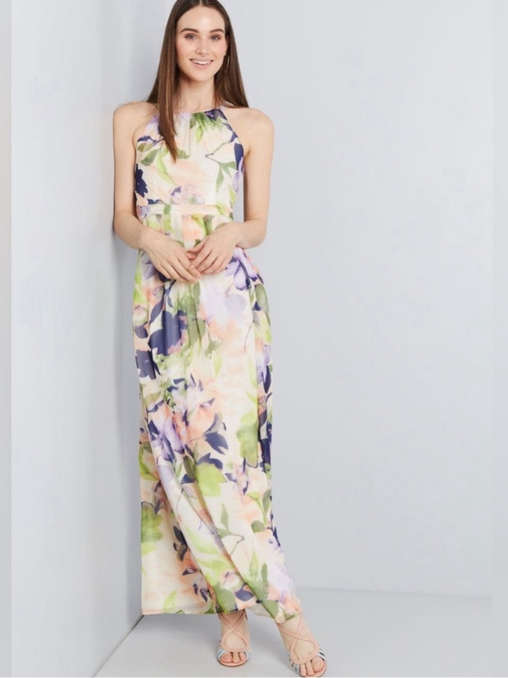 ModCloth Watercolor Floral Halter Maxi Dress Small